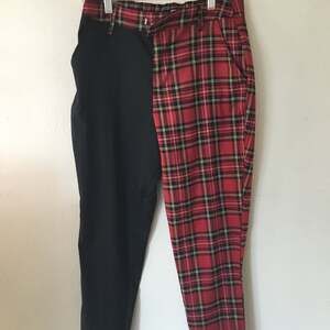 Hot Topic Half Black Half Red Plaid Split Leg Pants Punk Rock E-Girl medium